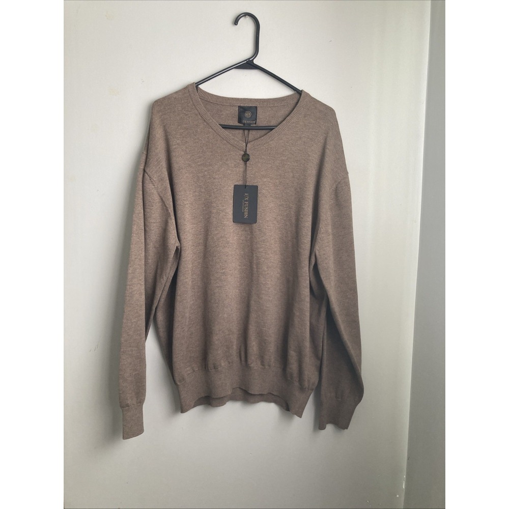 F/X Fusion Sweater Mens XXL V-Neck Pullover Brown New Cotton Blend 2XL